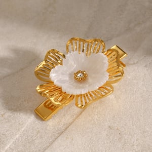 1 Piece Classic Series Retro Flower Stainless Steel  Gold Color Rhinestone Women's Hair Clips h5 Picture2